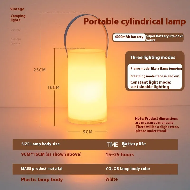 Outdoor charging retro campsite lamp with flame mode, 9x16cm PS acrylic construction