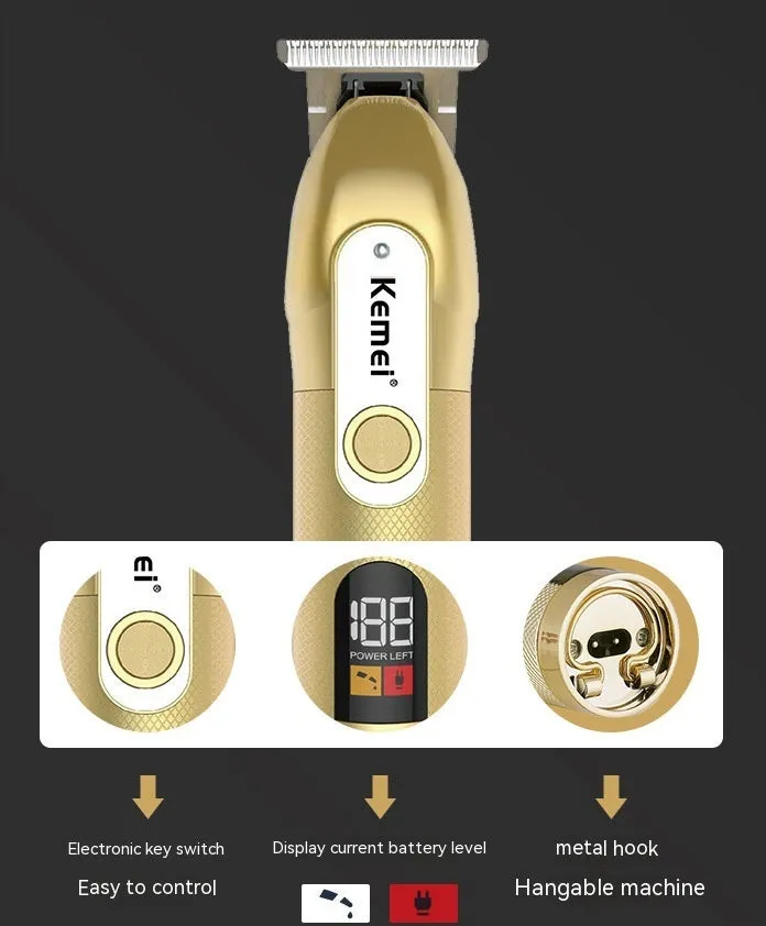 LCD digital display USB high power electric hair clipper in gold and black with limit combs
