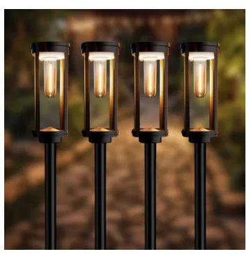 IP65 waterproof solar lawn lamp with tungsten wire filament and geometric ABS housing, 3000K warm light for garden decoration