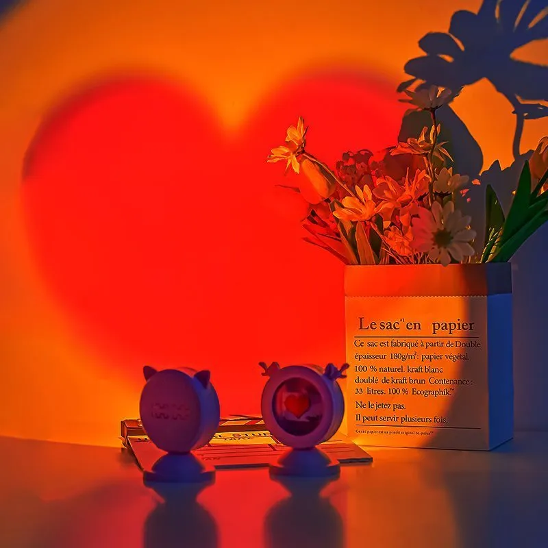 Pink venison ear small night lamp on bedside table emitting warm sunset glow