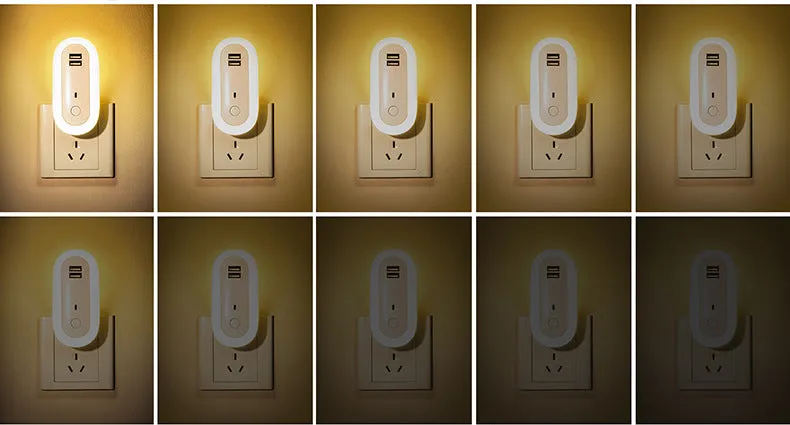 Oval wall night lamp with dual USB ports and remote control, 50x61x104mm, ABS and PC construction