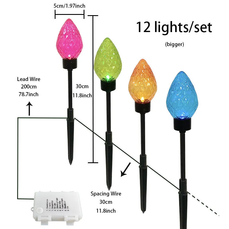 Set of 12 heart-shaped strawberry ground lamps 650mm tall IP65 outdoor garden lights