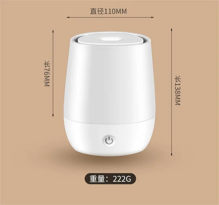 White USB aromatherapy humidifier with simulated flame effect showing 125ml water tank capacity