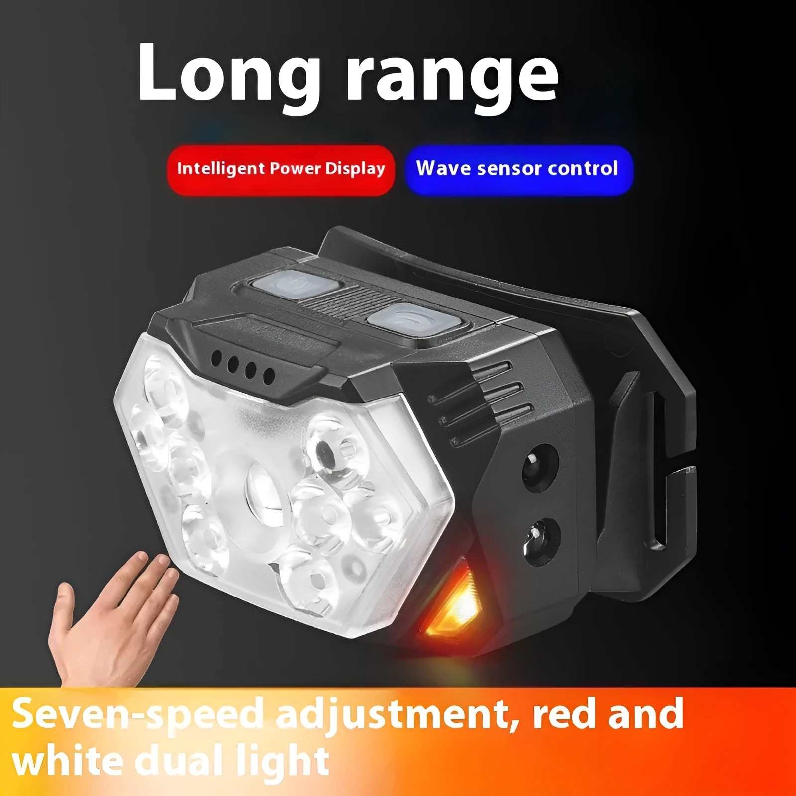 Outdoor night fishing waterproof headlight with ABS housing, 9 LED beads, and adjustable head