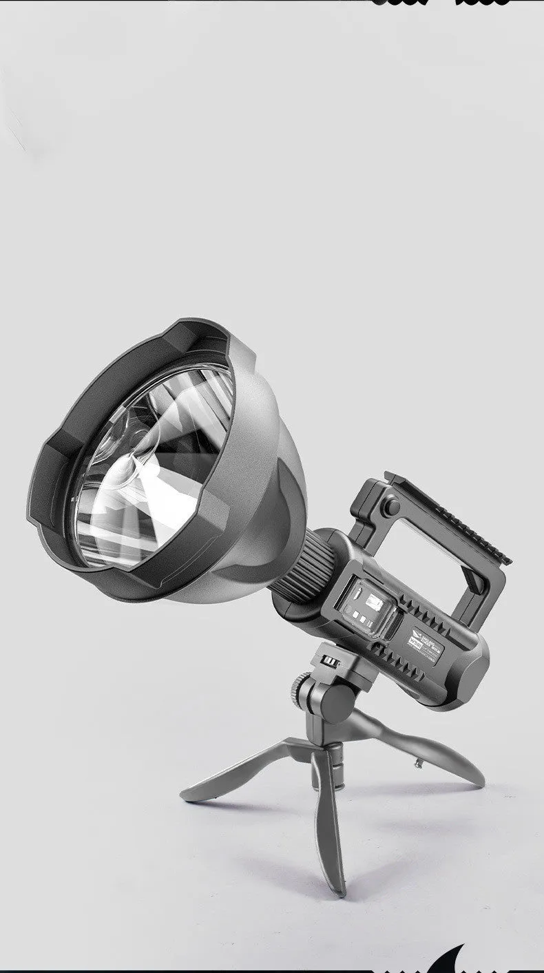 Black camping rechargeable LED searchlight 25W 6600mAh ABS with hand-pressure generator