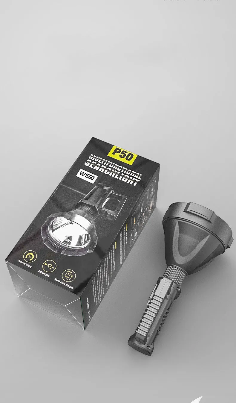 Black camping rechargeable LED searchlight 25W 6600mAh ABS with hand-pressure generator