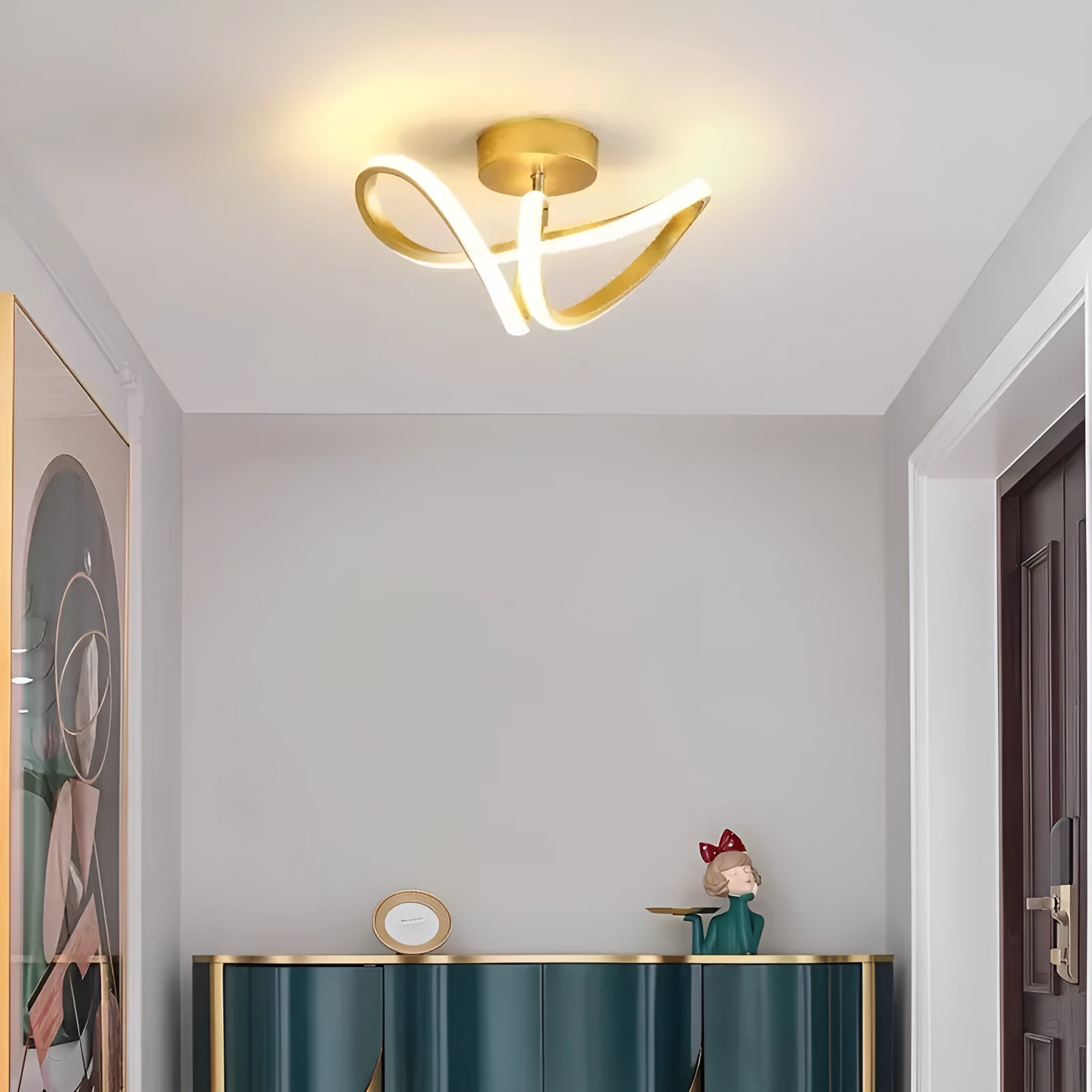 Compact LED ceiling lamp with black metal body and white diffuser for corridor or hallway