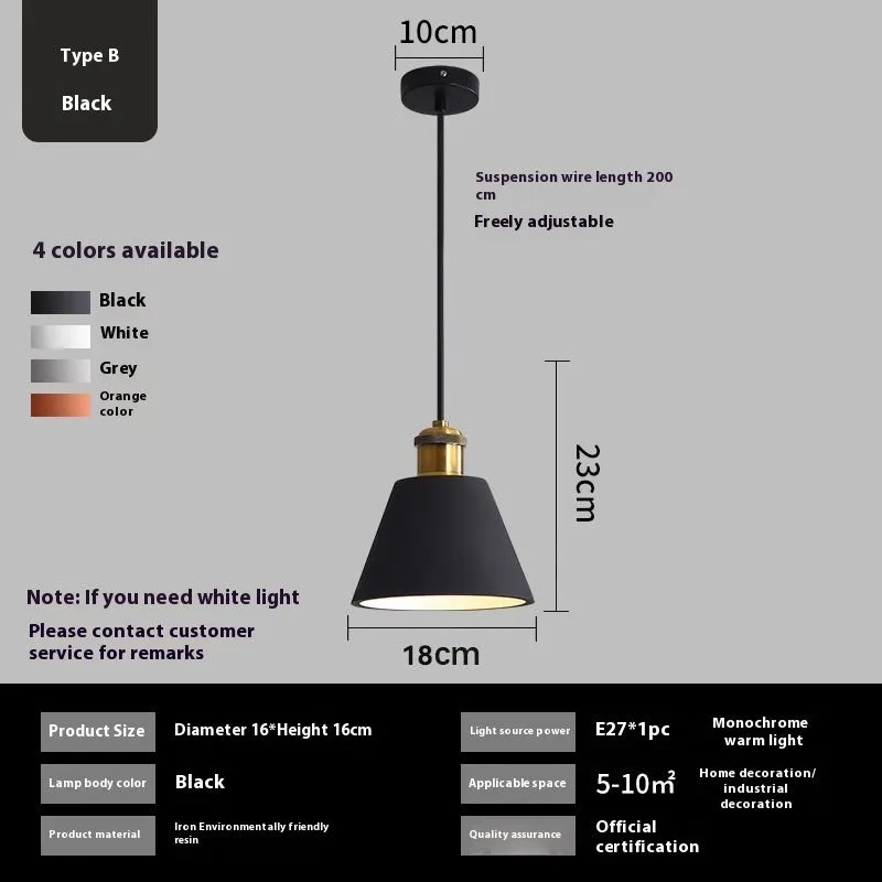 Simple Nordic style iron droplight chandelier for dining table or bedside in black colour option