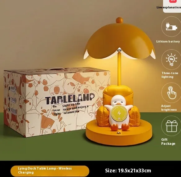 Flat Duck Table Lamp Ornament cute yellow duck USB night light for bedroom study