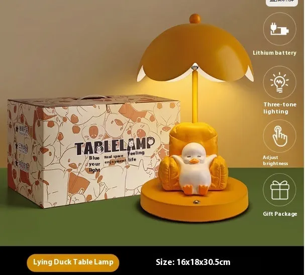 Flat Duck Table Lamp Ornament cute yellow duck USB night light for bedroom study