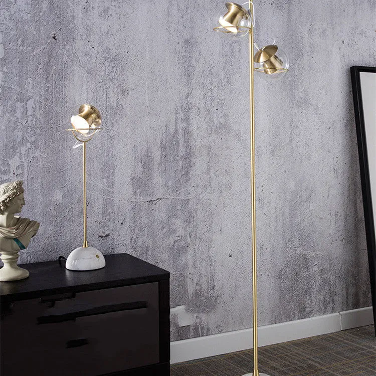 Modern glass lampshade desk lamp with touch dimmer control.