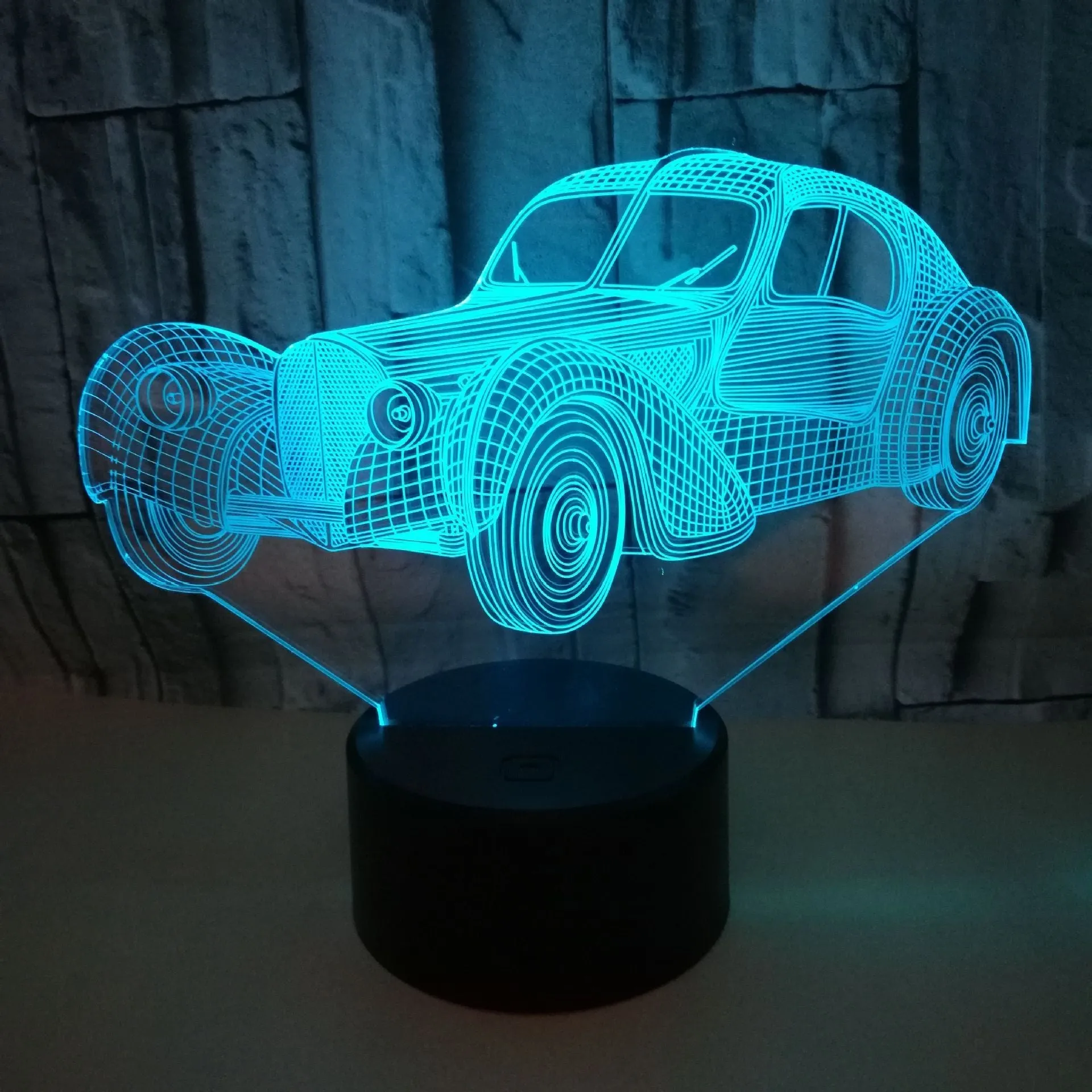 Car USB 3D night light classic car 3D lighting with seven colour modes and remote control on dashboard