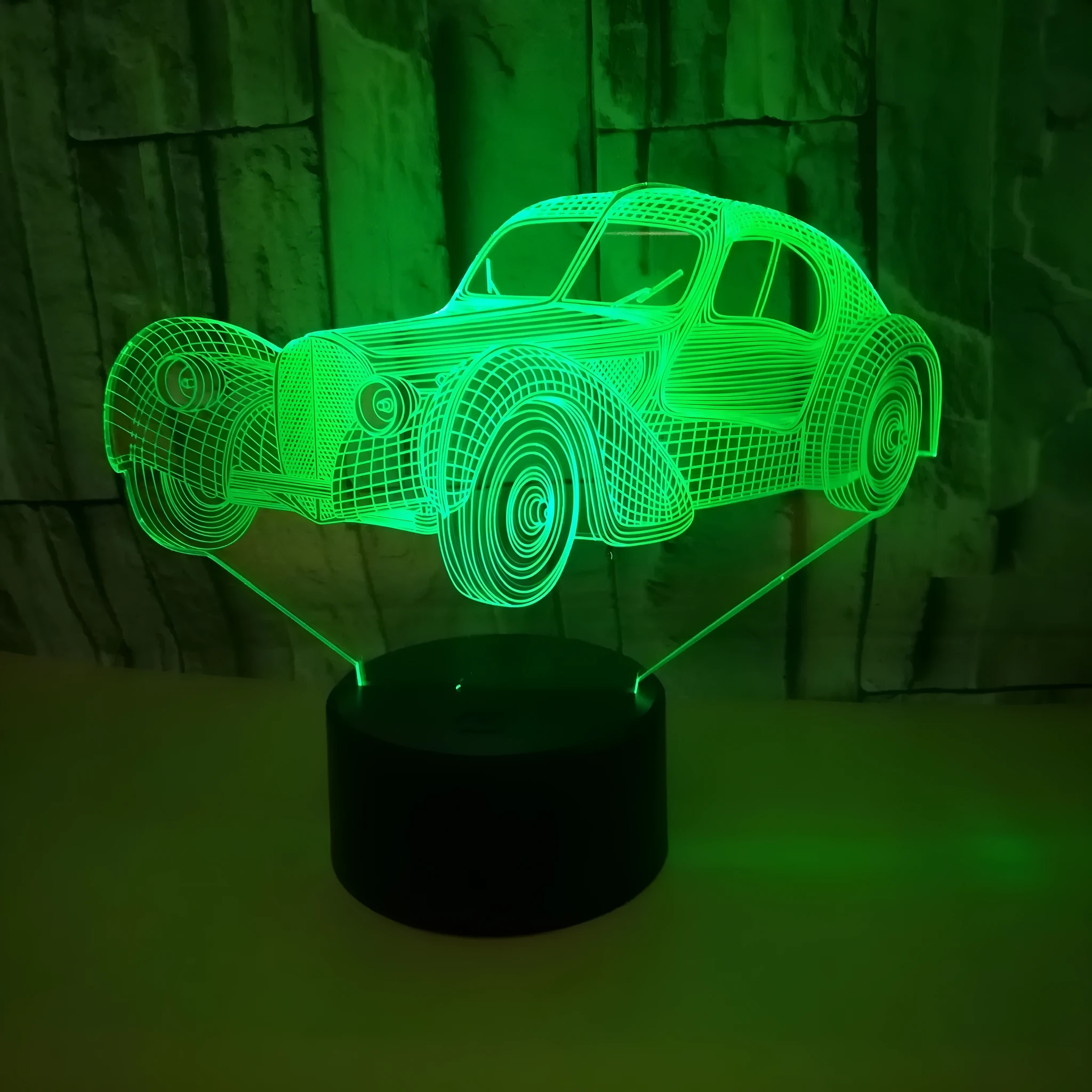 Car USB 3D night light classic car 3D lighting with seven colour modes and remote control on dashboard