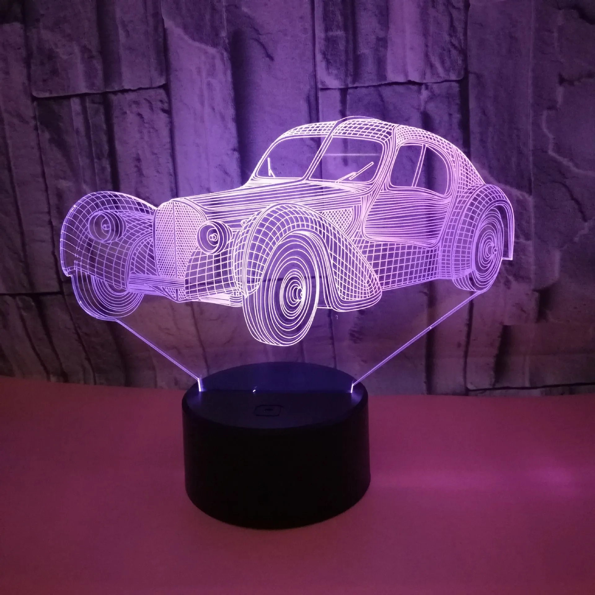 Car USB 3D night light classic car 3D lighting with seven colour modes and remote control on dashboard