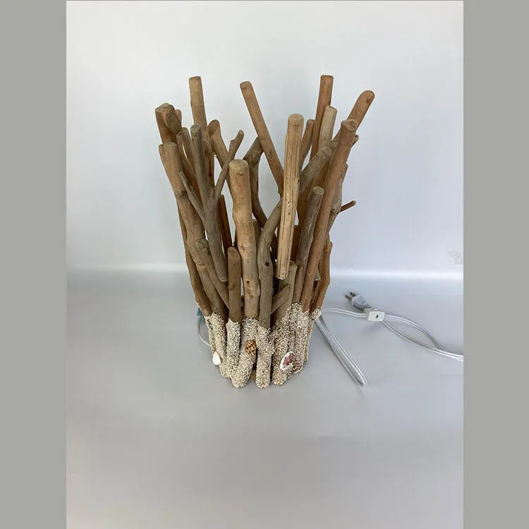 Natural driftwood decorative table lamp with ground finish, wood colour, 24.5cm wide, 41cm tall