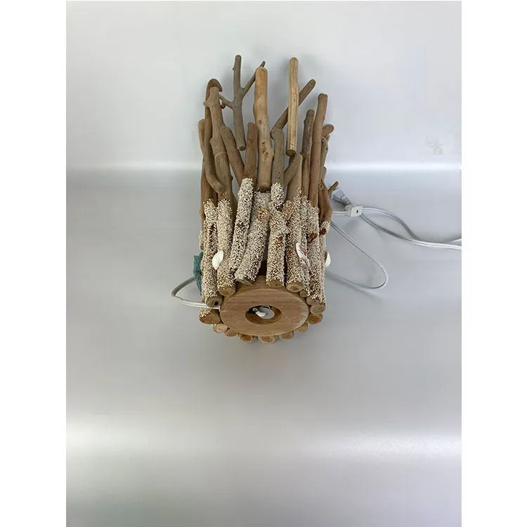 Natural driftwood decorative table lamp with ground finish, wood colour, 24.5cm wide, 41cm tall