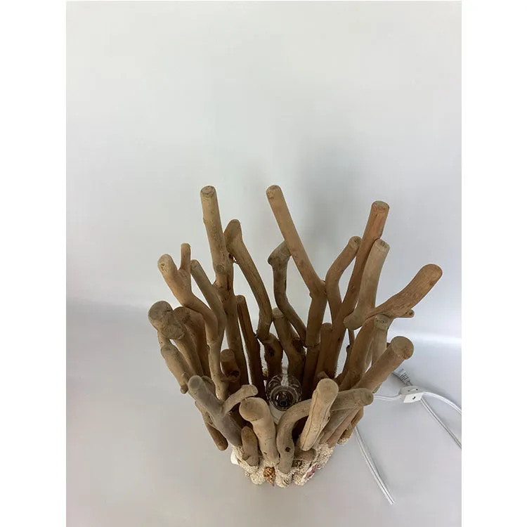 Natural driftwood decorative table lamp with ground finish, wood colour, 24.5cm wide, 41cm tall