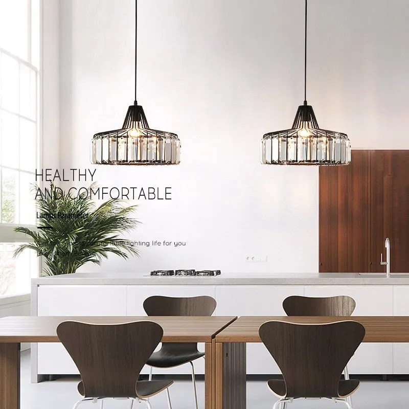 Crystal chandelier ceiling lamp in black or gold with LED light.