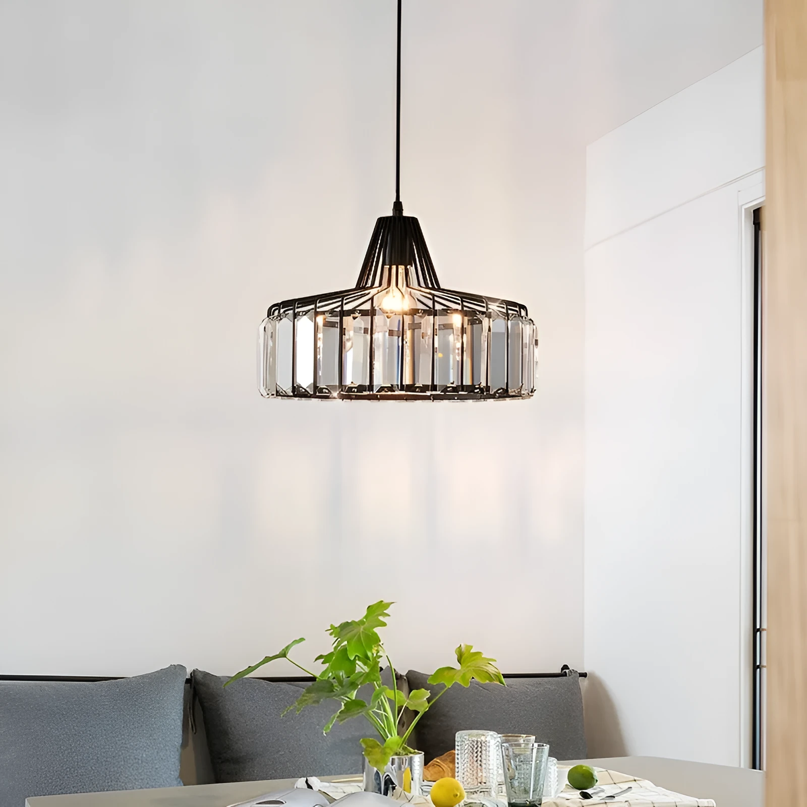 Crystal chandelier ceiling lamp in black or gold with LED light.
