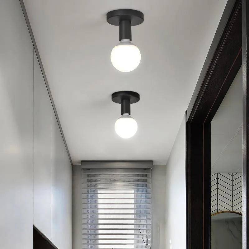 Nordic iron ceiling light in black finish for hallway or balcony use