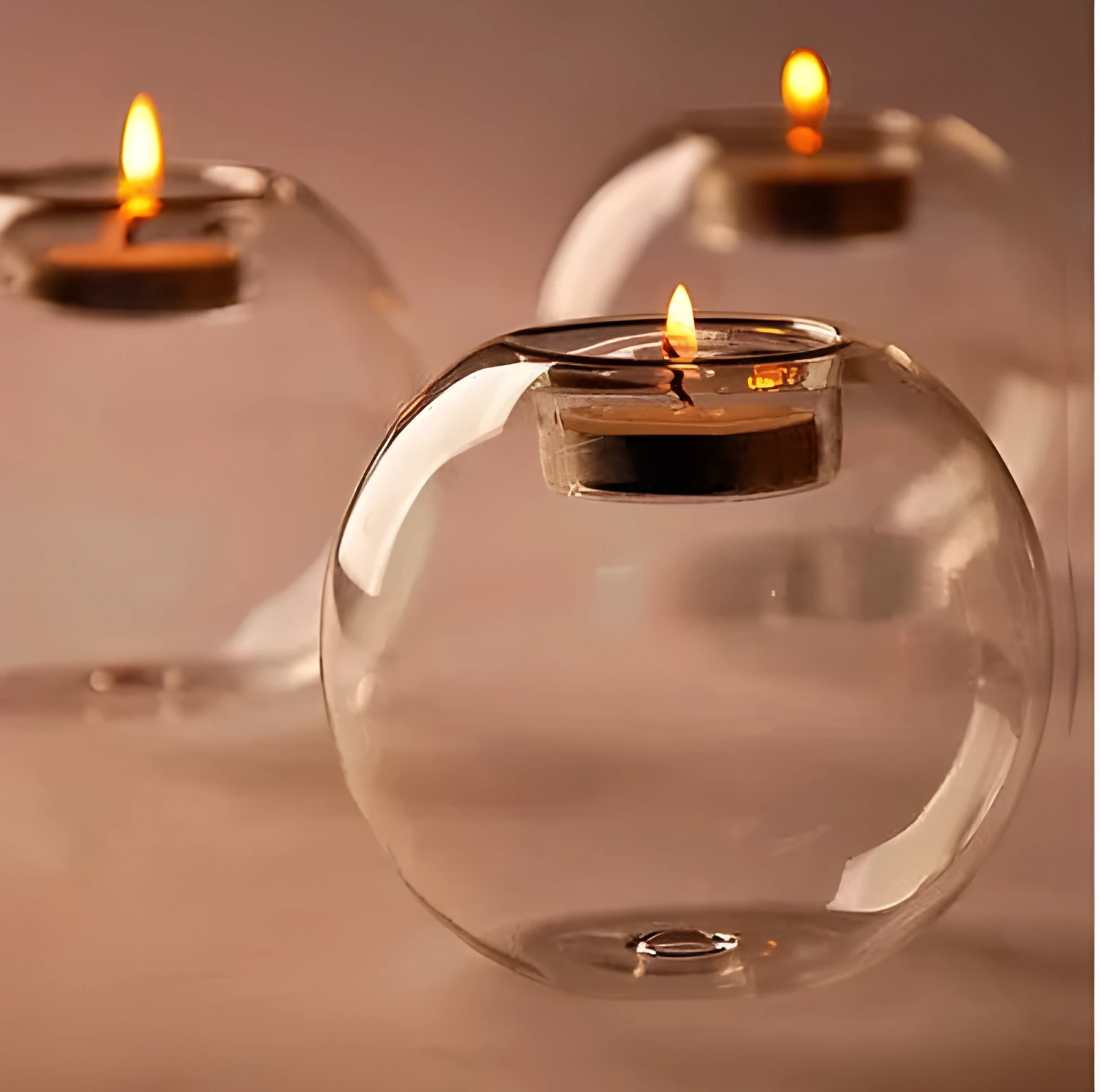 Handmade round hollow glass candle holder with clear glass construction