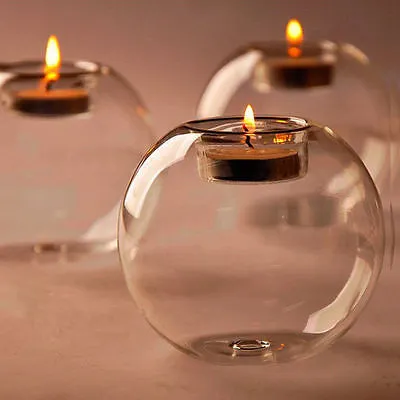 Handmade round hollow glass candle holder with clear glass construction