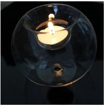 Handmade round hollow glass candle holder with clear glass construction