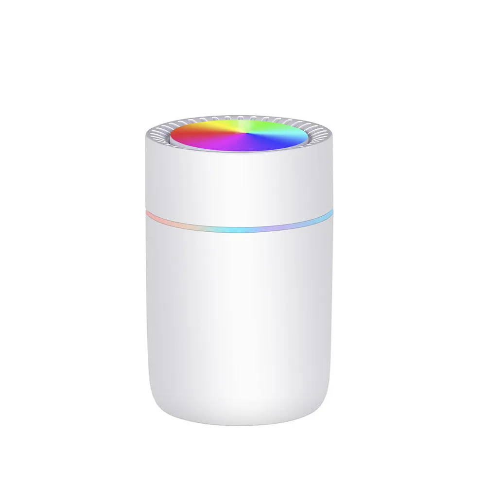Gray classic 350ml cup humidifier with heavy fog and Horse Running Light ambient light on a desk