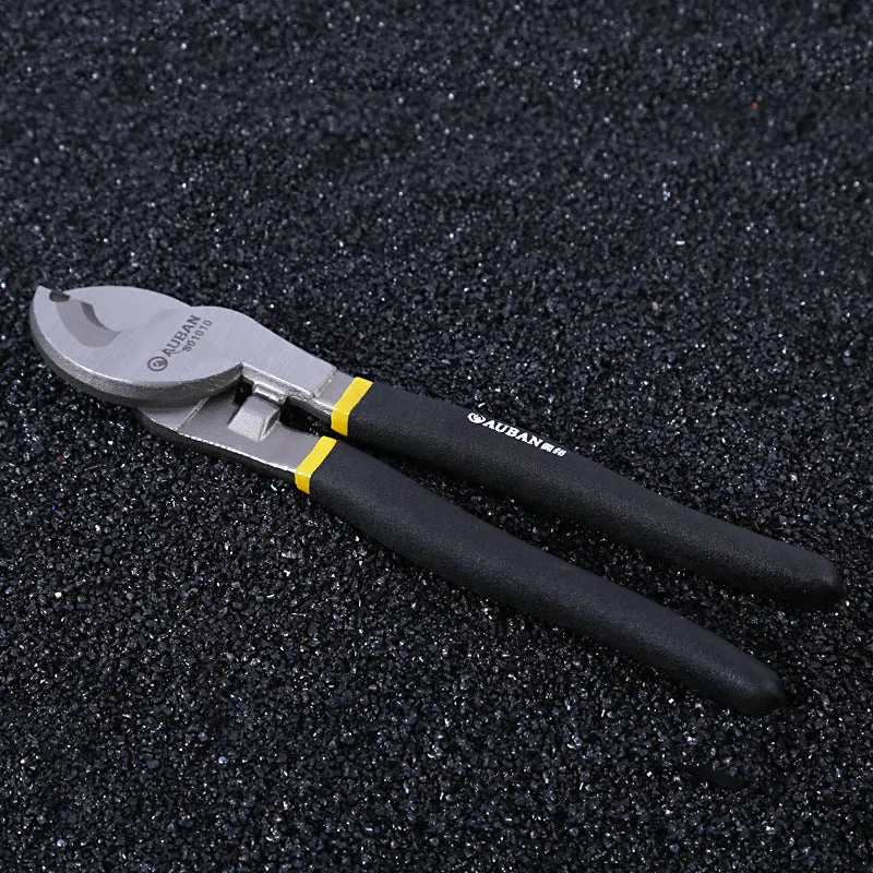 High carbon steel diagonal cable cutter with black PPR handle, oblique mouth, 10 inch size
