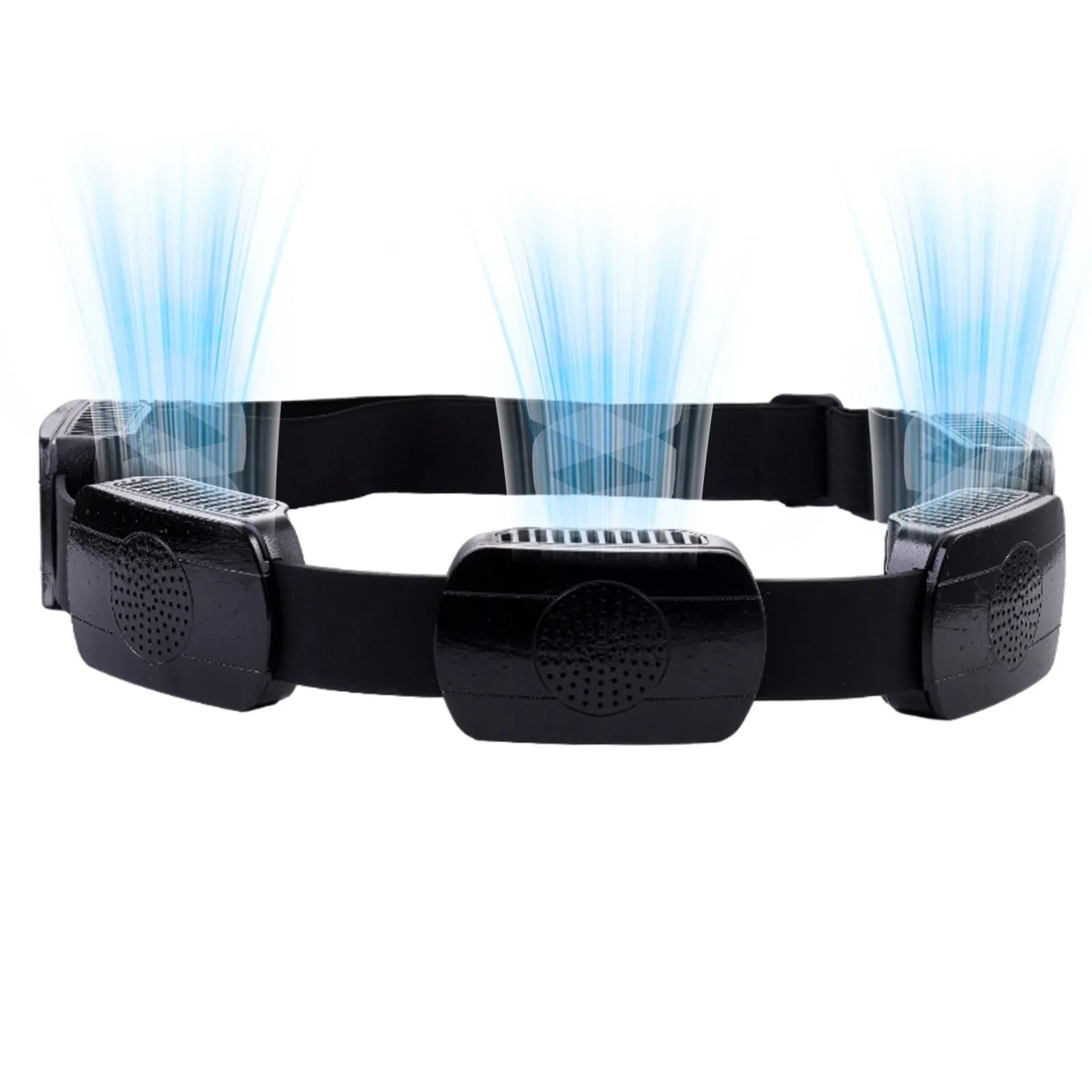 Black outdoor portable USB ring waist fan with five fans on a belt and 1.5m boost cable