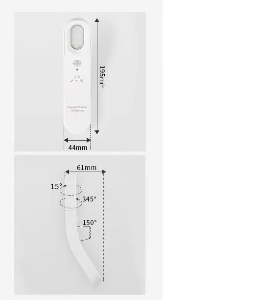 USB human body night light LED inductive switch with PC lampshade black 195x44x60mm for corridor or bedroom