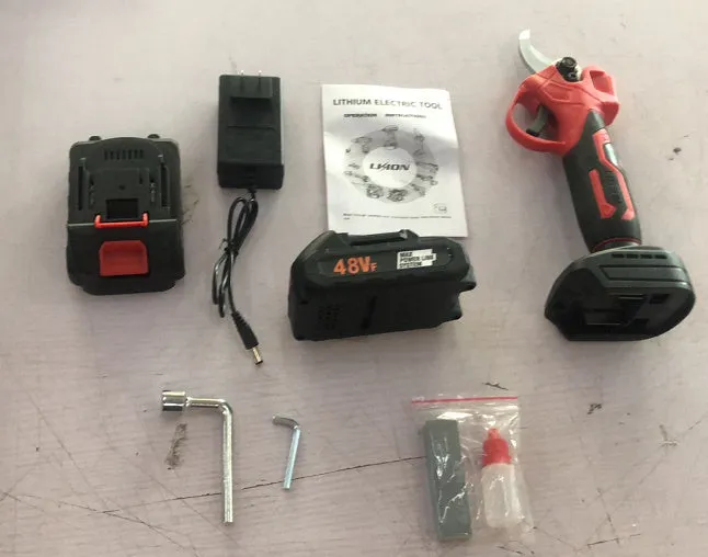 Wireless electric pruning knife with plastic storage box and two lithium batteries for garden branch cutting
