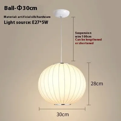 Simple fabric lantern ball chandelier with imitation silk shade, modern simplicity style, available in various diameters
