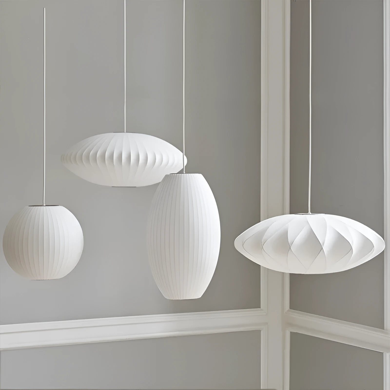 Simple fabric lantern ball chandelier with imitation silk shade, modern simplicity style, available in various diameters