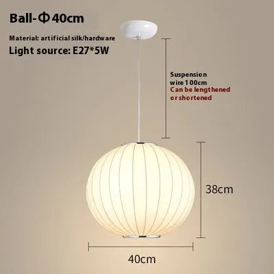 Simple fabric lantern ball chandelier with imitation silk shade, modern simplicity style, available in various diameters