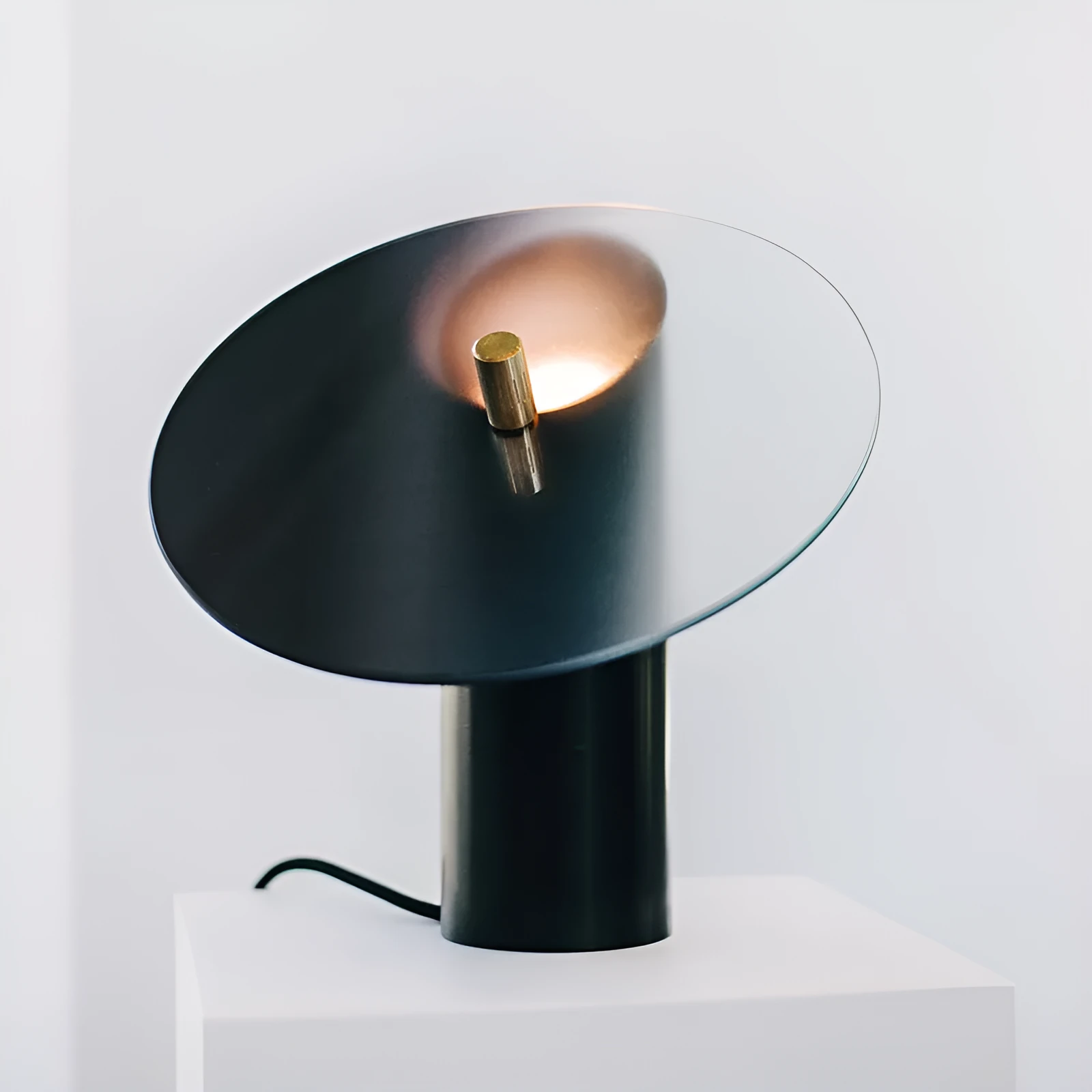 Simple creative glass table lamp in black and smoke ash colour with hardware and glass construction, paint finish, for 5-10m2 rooms