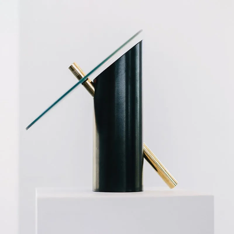 Simple creative glass table lamp in black and smoke ash colour with hardware and glass construction, paint finish, for 5-10m2 rooms