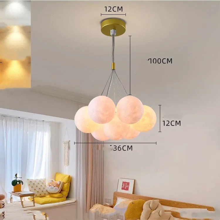 Nordic style moon bubble chandelier pendant lamp with multiple LED lights in gold or black colour options