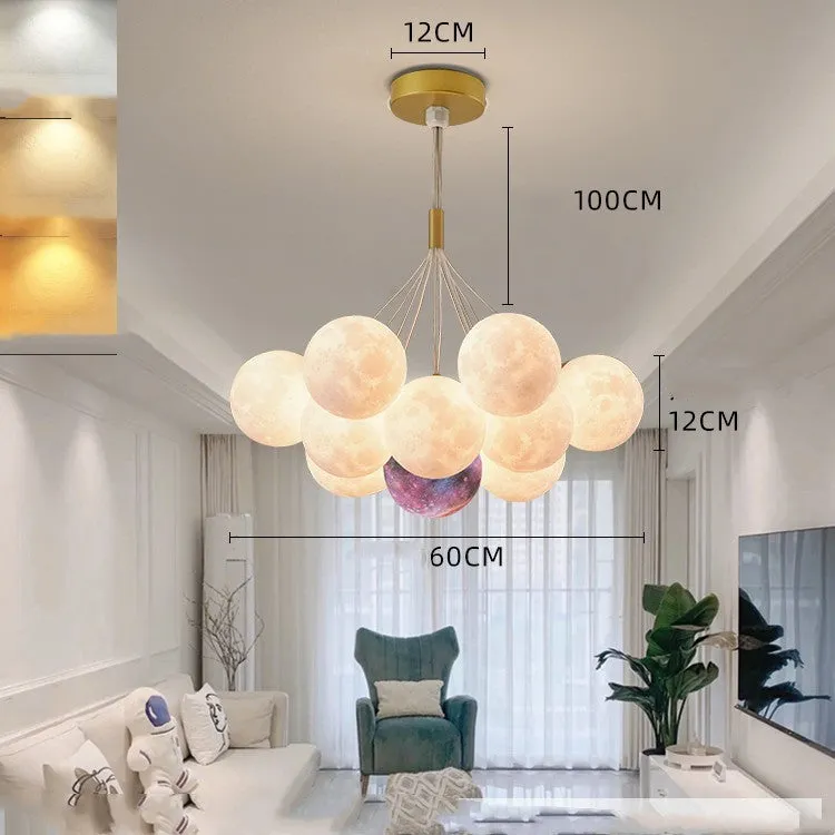 Nordic style moon bubble chandelier pendant lamp with multiple LED lights in gold or black colour options