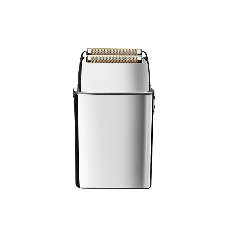 Silver USB rechargeable electric reciprocating shaver with cleaning brush and USB cable