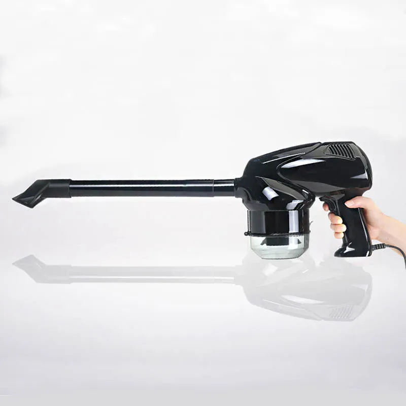 12V 100W hand-held dry wet vacuum cleaner with 6-metre cord and cigarette lighter plug sitting on car seat