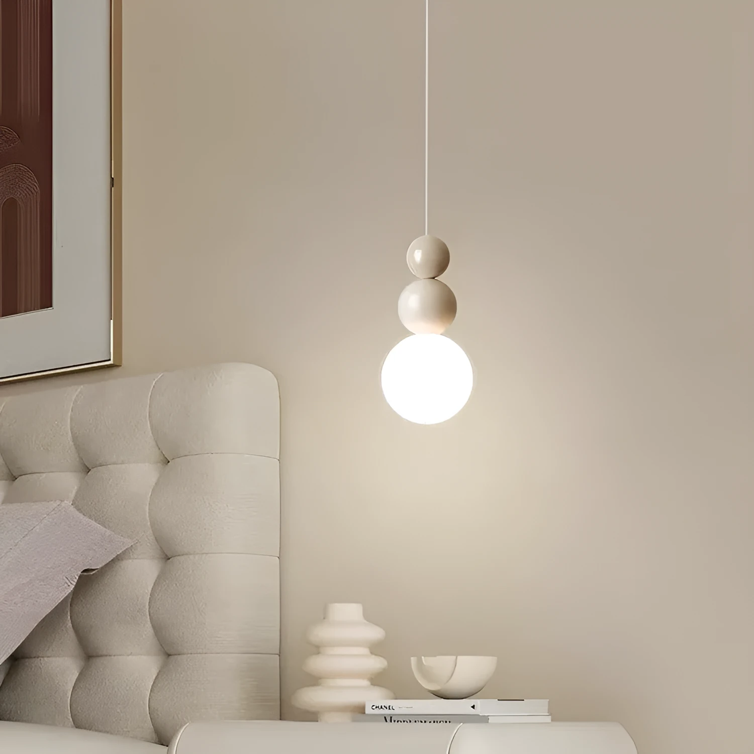 Cream Nordic pendant chandelier with 2 heads, chrome finish, for bedroom dining room 220V