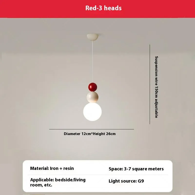 Cream Nordic pendant chandelier with 2 heads, chrome finish, for bedroom dining room 220V
