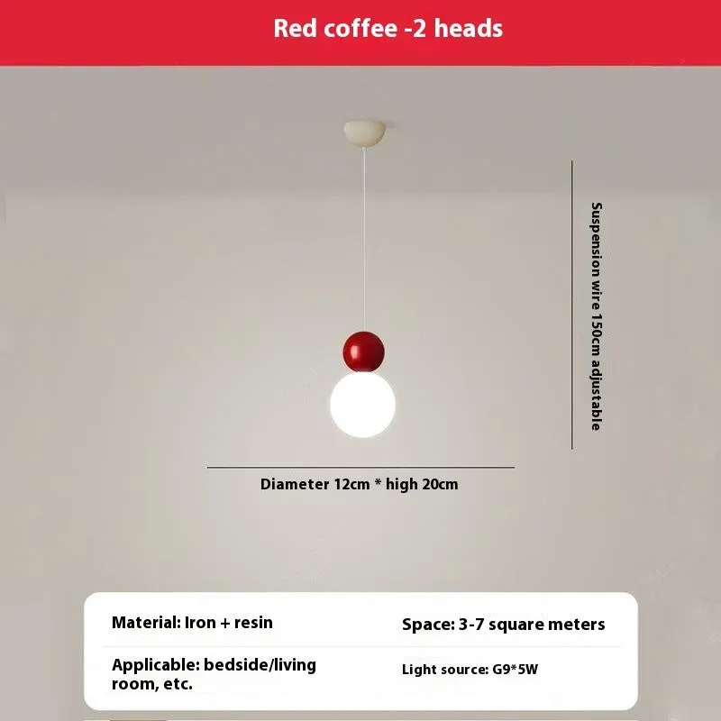 Cream Nordic pendant chandelier with 2 heads, chrome finish, for bedroom dining room 220V