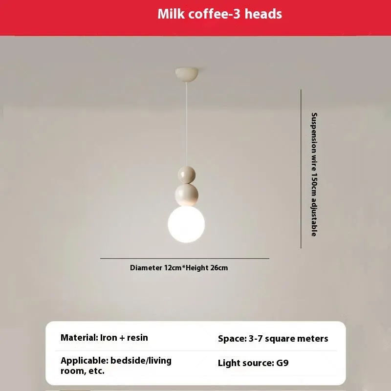Cream Nordic pendant chandelier with 2 heads, chrome finish, for bedroom dining room 220V