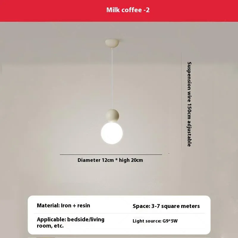 Cream Nordic pendant chandelier with 2 heads, chrome finish, for bedroom dining room 220V