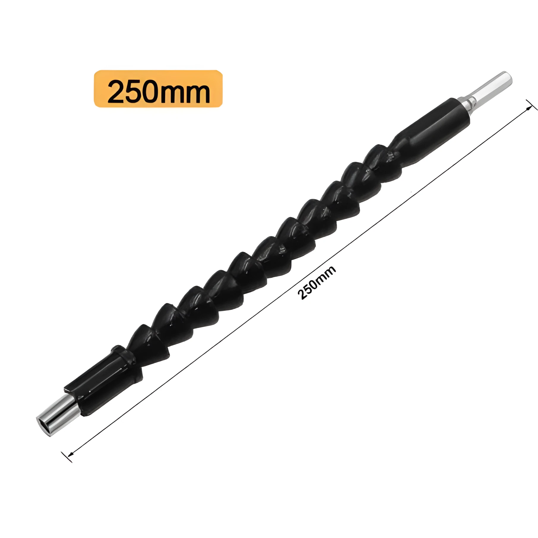 Black high speed steel electric screwdriver bits extension stick, 250MM length, with magnetic tip on a workbench