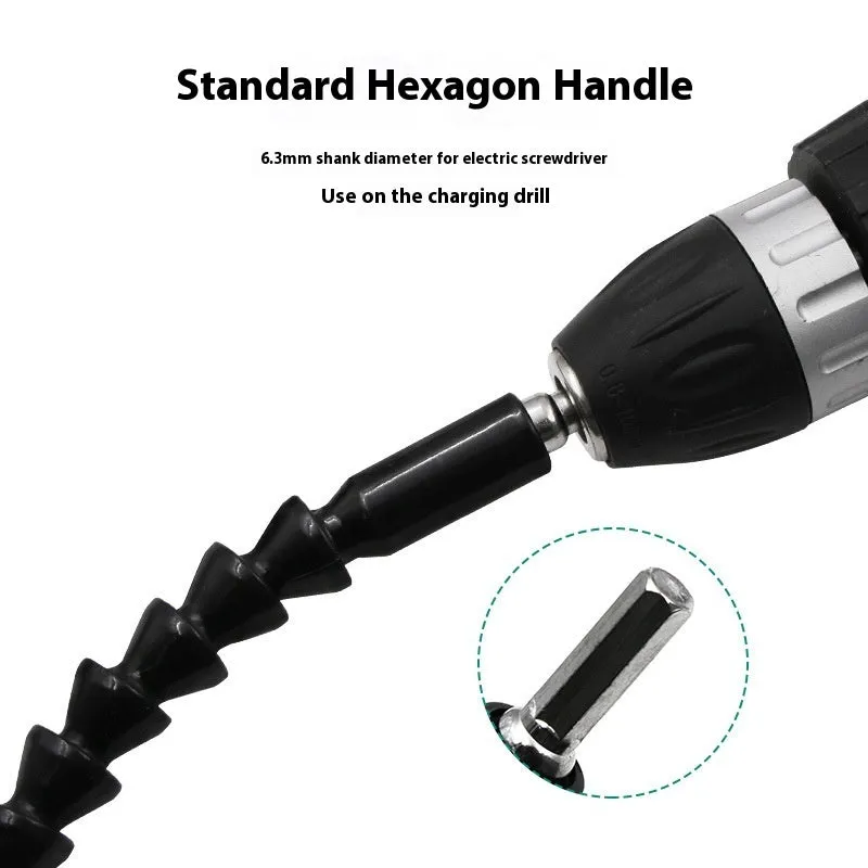 Black high speed steel electric screwdriver bits extension stick, 250MM length, with magnetic tip on a workbench