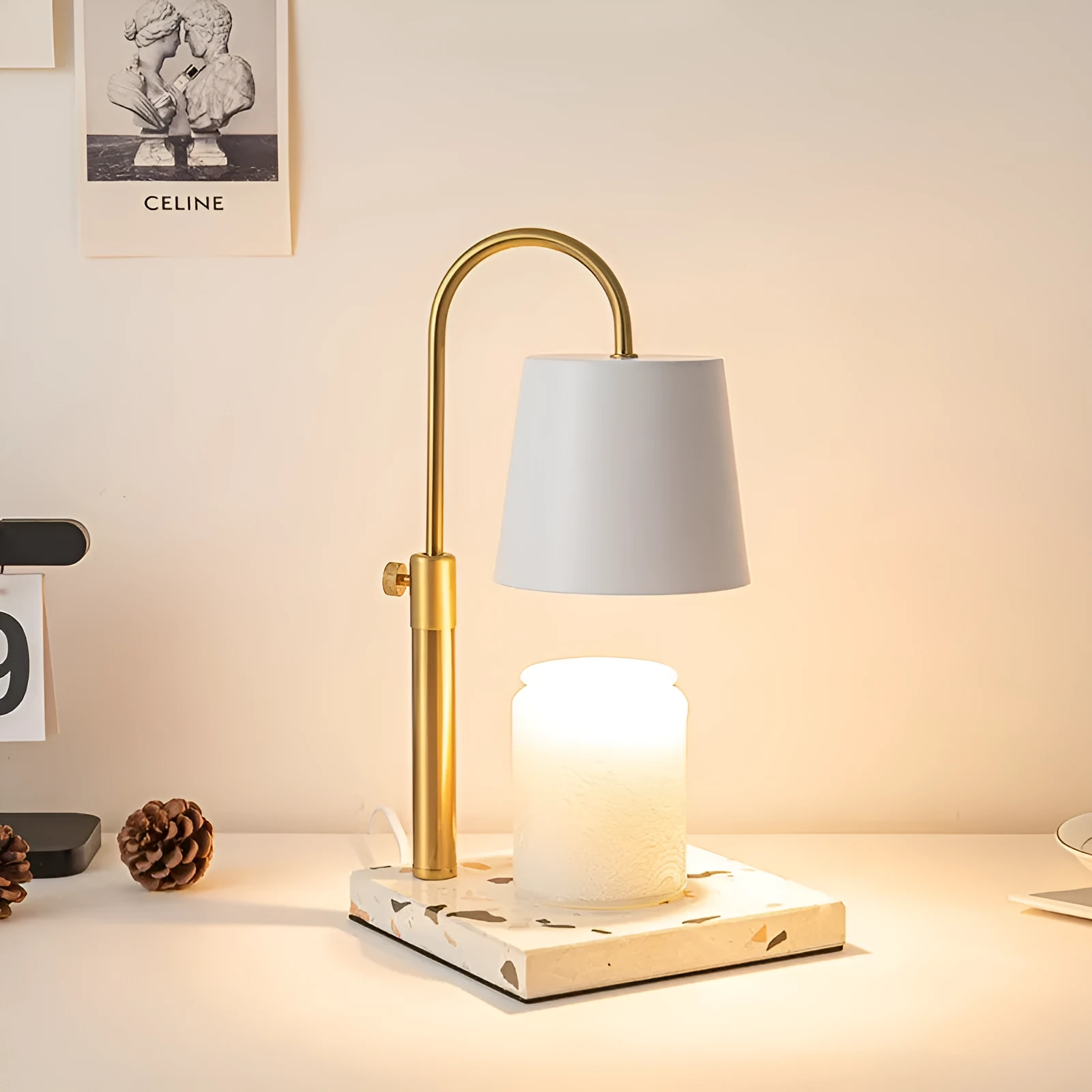 Modern simplicity fragrance lamp with pen holder white and log bottom, melting candle light effect