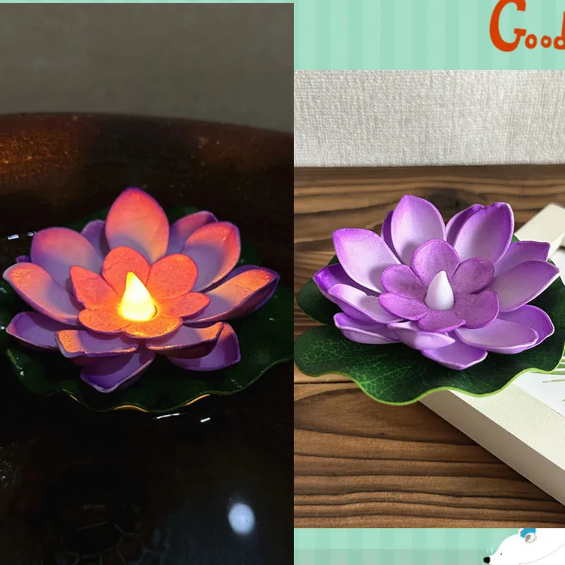 Floating water induction lotus night lamp 10cm pink colour waterproof plastic LED lantern